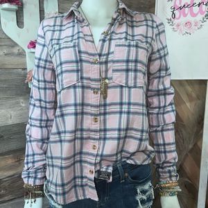 A&F Plaid Preppy Super Soft Flannel Small Pink Green Blue💗